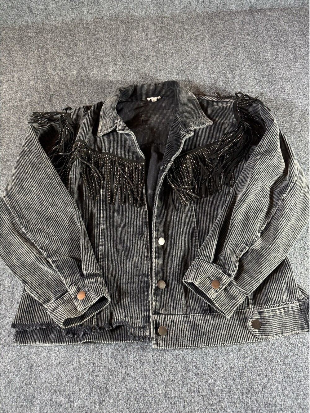POL black washed corduroy sprakle frings jacket S